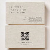Real Estate Agent Luxury Neutral Linen QR Code 名刺