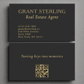 Real Estate Agent Minimalist Black Gold QR Code 名刺