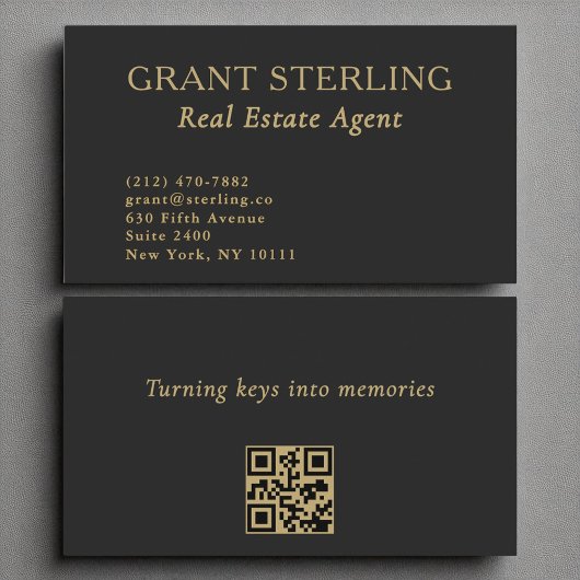 Real Estate Agent Minimalist Black Gold QR Code  名刺