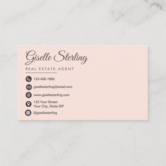 Real Estate Agent Navy Blue Blush Pink Photo  名刺 (裏面)