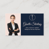 Real Estate Agent Navy Blue Blush Pink Photo  名刺 (正面)