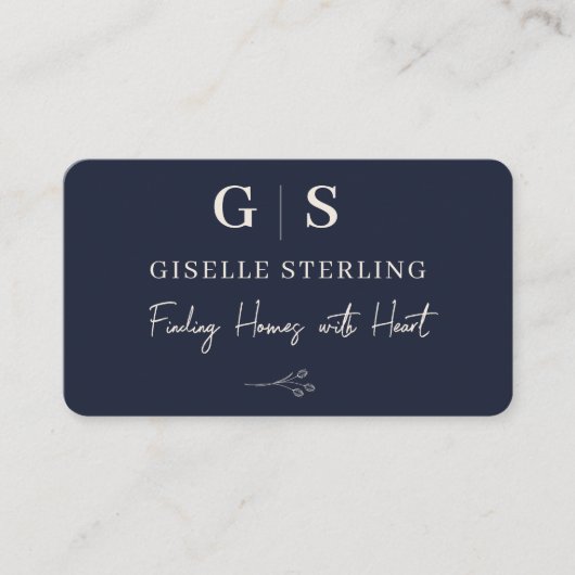 Real Estate Agent Navy Blue Monogram 名刺 (正面)