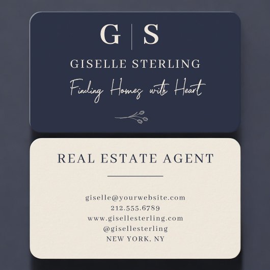 Real Estate Agent Navy Blue Monogram 名刺