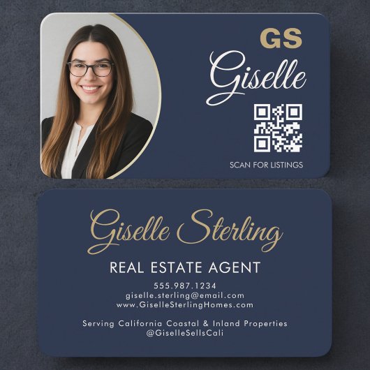 Real Estate Agent Navy Blue Photo QR Code  名刺