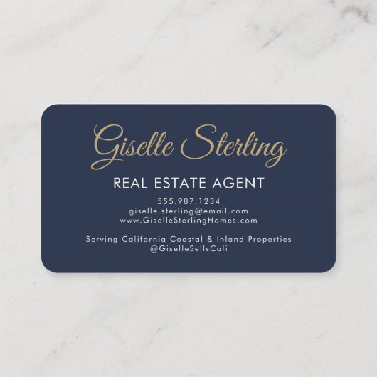 Real Estate Agent Navy Blue Photo QR Code  名刺 (裏面)