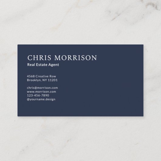 Real Estate Agent Navy Blue Professional Photo  名刺 (裏面)