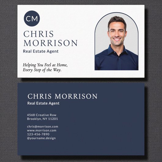 Real Estate Agent Navy Blue Professional Photo  名刺