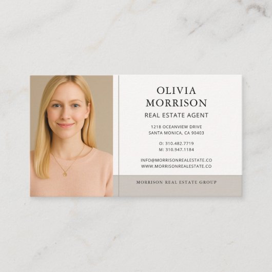 Real Estate Agent Neutral Beige Photo 名刺 (正面)