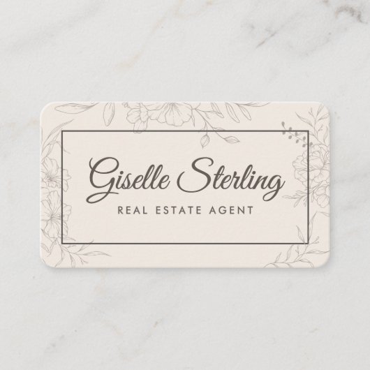 Real Estate Agent Neutral Floral 名刺 (正面)