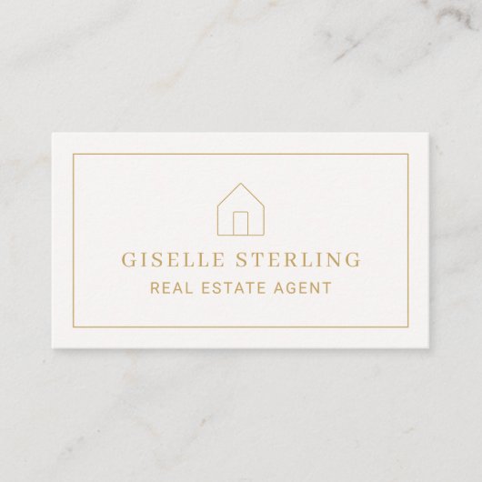 Real Estate Agent Neutral Gold House Photo 名刺 (正面)