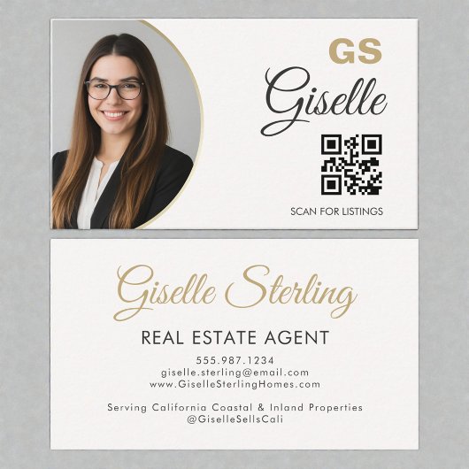 Real Estate Agent Neutral Gold Photo QR Code  名刺