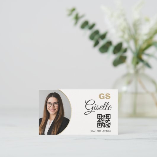 Real Estate Agent Neutral Gold Photo QR Code  名刺 (スタンド正面)