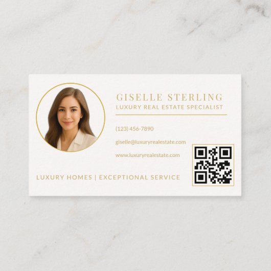 Real Estate Agent Neutral Gold QR Code Photo  名刺 (裏面)