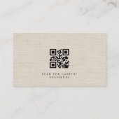 Real Estate Agent Neutral Linen Photo QR Code 名刺 (裏面)