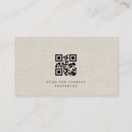 Real Estate Agent Neutral Linen Photo QR Code 名刺 (裏面)