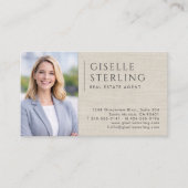 Real Estate Agent Neutral Linen Photo QR Code 名刺 (正面)