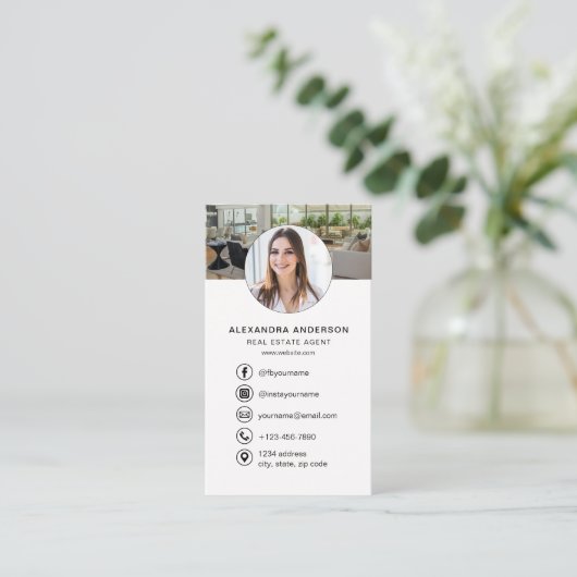 Real Estate Agent Neutral Photo Logo QR Code 名刺 (スタンド正面)