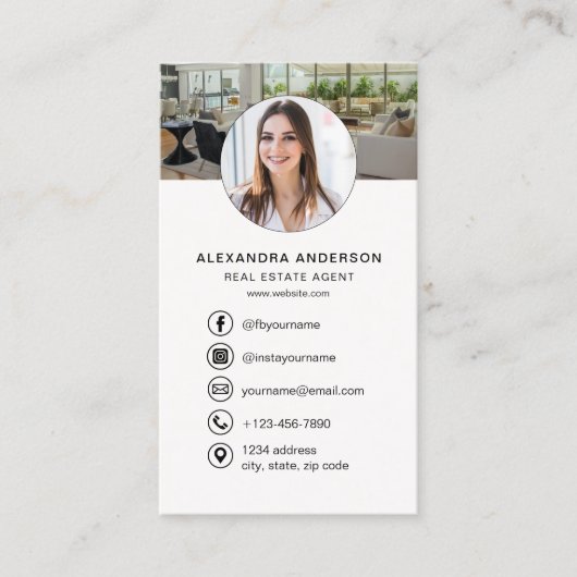  Real Estate Agent  Neutral Photo Logo QR Code 名刺 (正面)