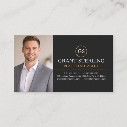 Real Estate Agent Photo Black Gold 名刺 (正面)