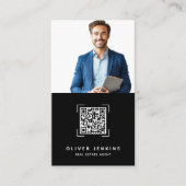 Real Estate Agent Photo QR Code Black and White 名刺 (正面)
