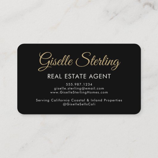 Real Estate Agent QR Code Black Gold Photo 名刺 (裏面)