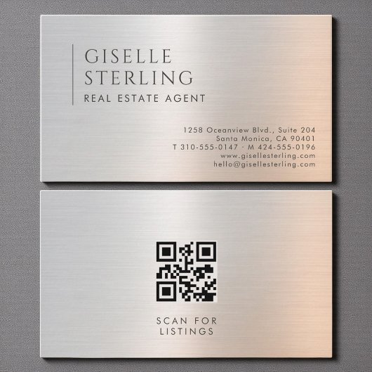Real Estate Agent QR Code Brushed Metal 名刺