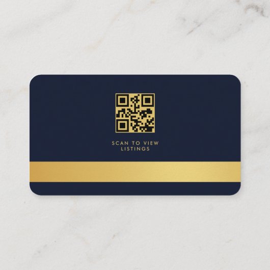 Real Estate Agent QR Code Navy Blue Gold 名刺 (裏面)