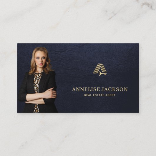 Real estate agent QR code photo luxury navy gold 名刺 (正面)