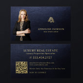 Real estate agent QR code photo luxury navy gold 名刺