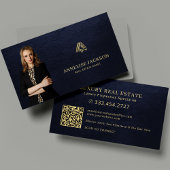 Real estate agent QR code photo luxury navy gold 名刺