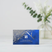 Real Estate Agent Silver House Diamonds Royal Blue 名刺 (スタンド正面)