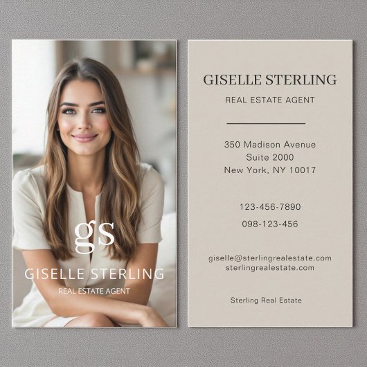 Real Estate Agent Taupe Beige Photo Professional 名刺