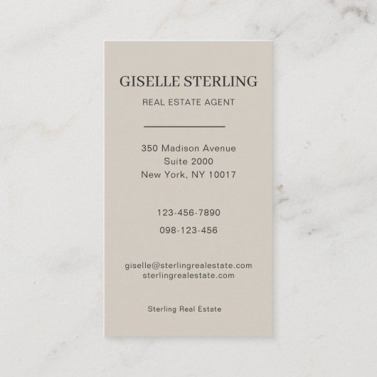 Real Estate Agent Taupe Beige Photo Professional 名刺 (裏面)