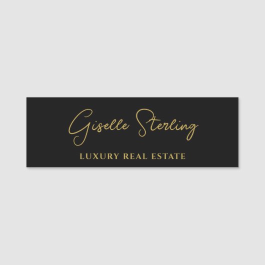 Real Estate Black Gold Script Luxury  名札 (正面)