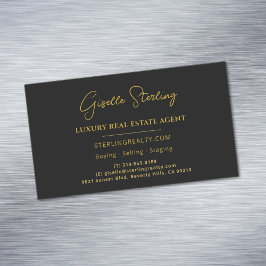Real Estate Black Gold Script Luxury Professional マグネット名刺