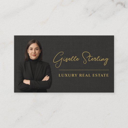 Real Estate Black Linen Luxury Professional 名刺 (正面)