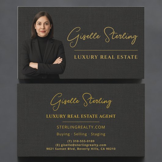 Real Estate Black Linen Luxury Professional 名刺