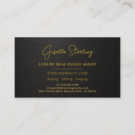 Real Estate Black Metallic Luxury Professional 名刺 (裏面)