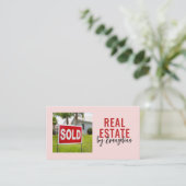 REAL ESTATE Blush Pink Script Photo Realtor 名刺 (スタンド正面)