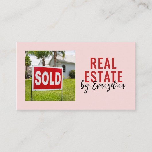 REAL ESTATE Blush Pink Script Photo Realtor 名刺 (正面)