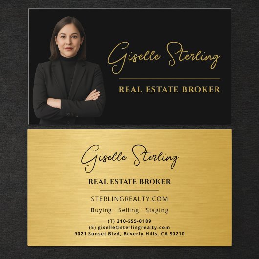 Real Estate Broker Black Gold Luxury Metallic 名刺