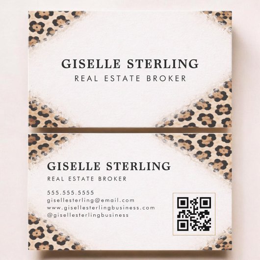 Real Estate Broker Cheetah Leopard Print QR Code 名刺