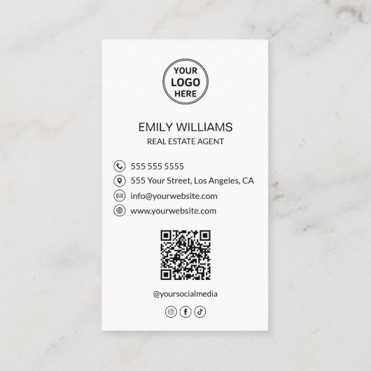 Real Estate Broker Custom Logo Photo QR Code 名刺 (裏面)