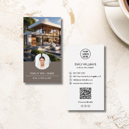 Real Estate Broker Custom Logo Photo QR Code 名刺