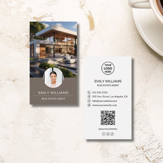 Real Estate Broker Custom Logo Photo QR Code 名刺