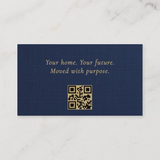 Real Estate Broker Navy Blue Gold Linen QR Code  名刺 (裏面)