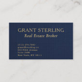 Real Estate Broker Navy Blue Gold Linen QR Code  名刺 (正面)