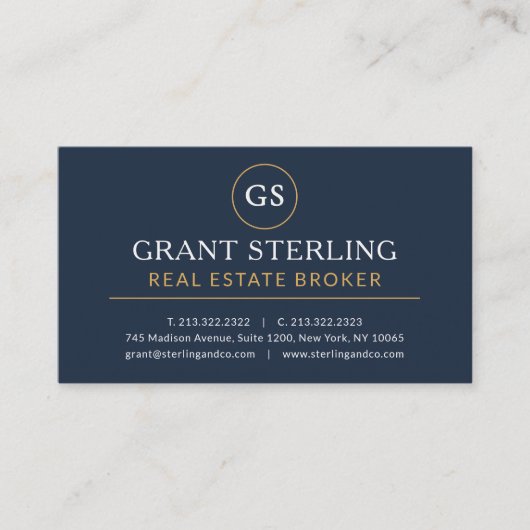 Real Estate Broker Navy Blue Gold Luxury 名刺 (正面)
