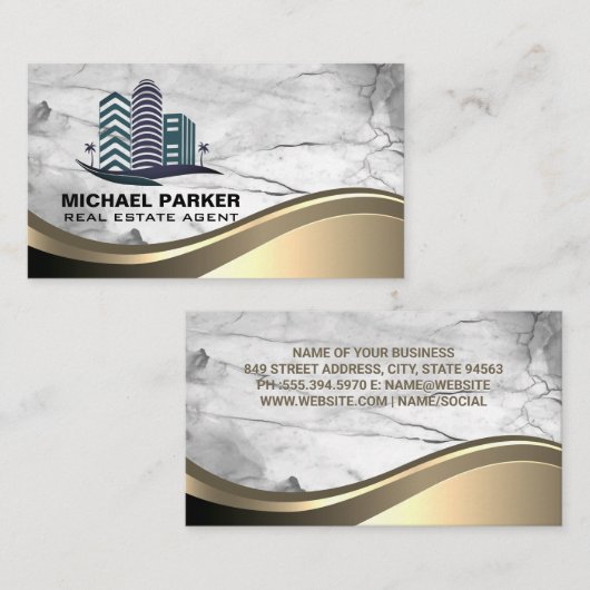 Real Estate Buildings Logo | Marble Stone 名刺 (正面/裏面)