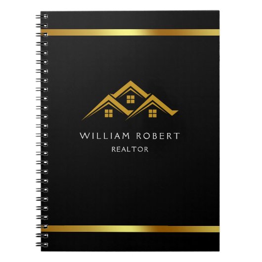 Real Estate Golden House Logo Modern Realtor ノートブック (正面)